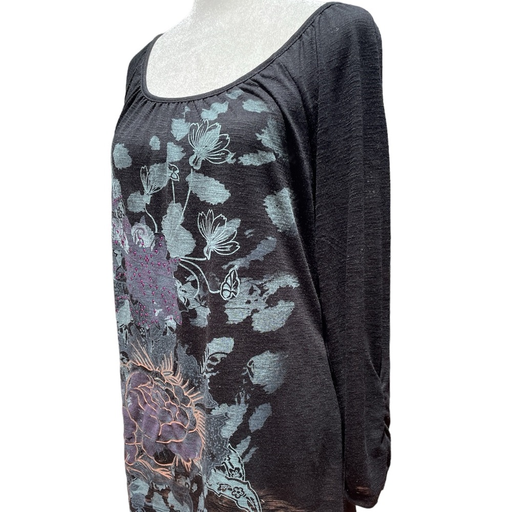 Style & Co Womens Black Purple Blouse Top Bedazzled Ruching Medium EUC - Picture 6 of 12